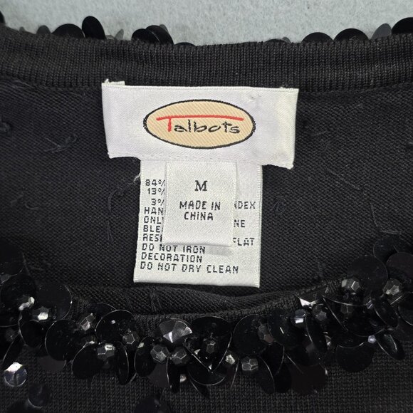 Talbots Sweater Women M Black Beaded Sequin Silk Blend Hollywood Glam Holiday - Picture 5 of 11